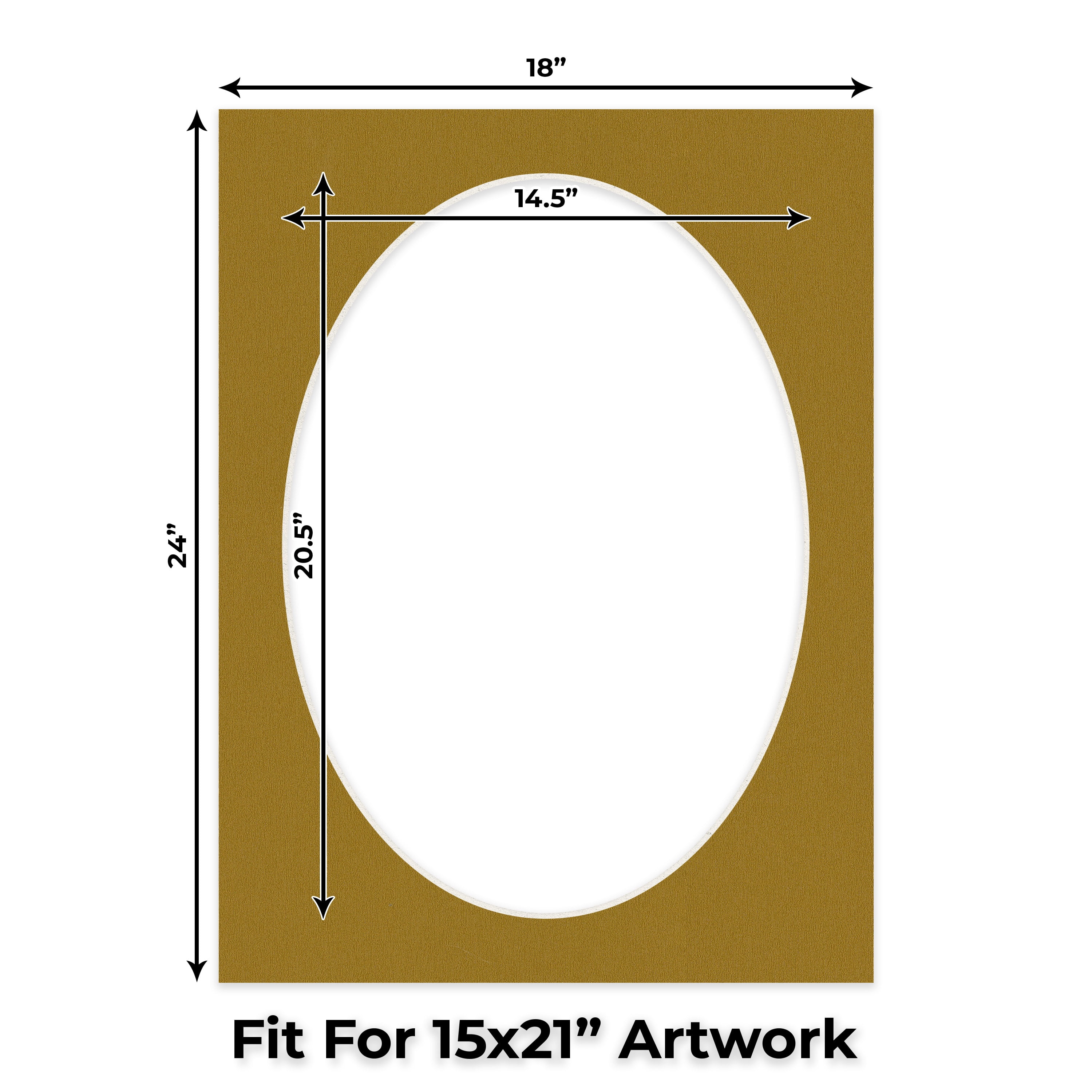 Metallic Gold Picture Frame Mat for 18x24 Frames - Oval Opening for 15x21 Photos - 25 Mats