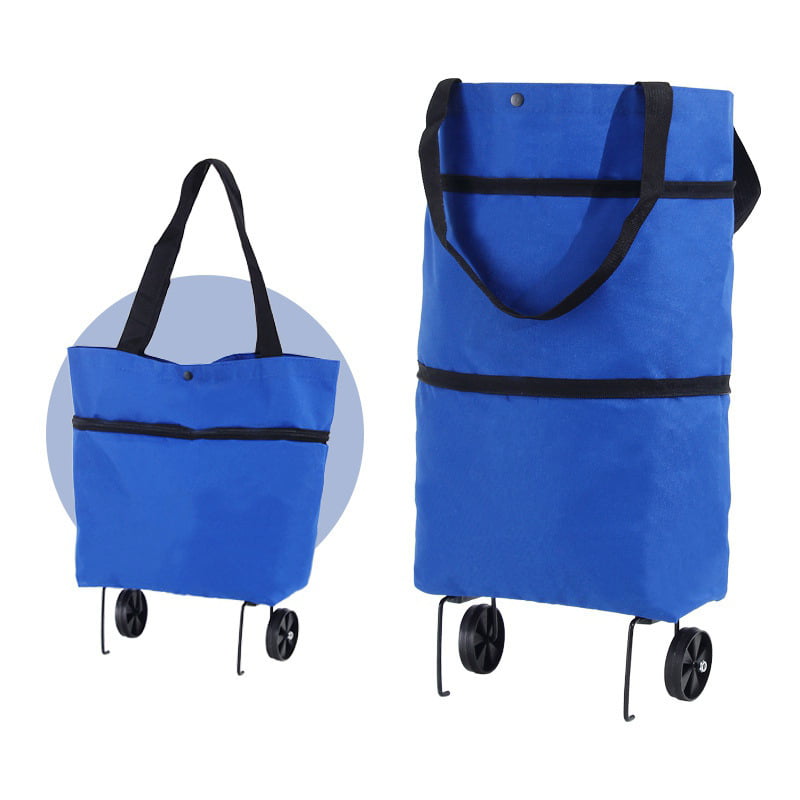 2 in 1 Foldable Shopping Cart Collapsible Two-Stage Zipper Folding Shopping Bag with Wheels Foldable Shopping Cart 