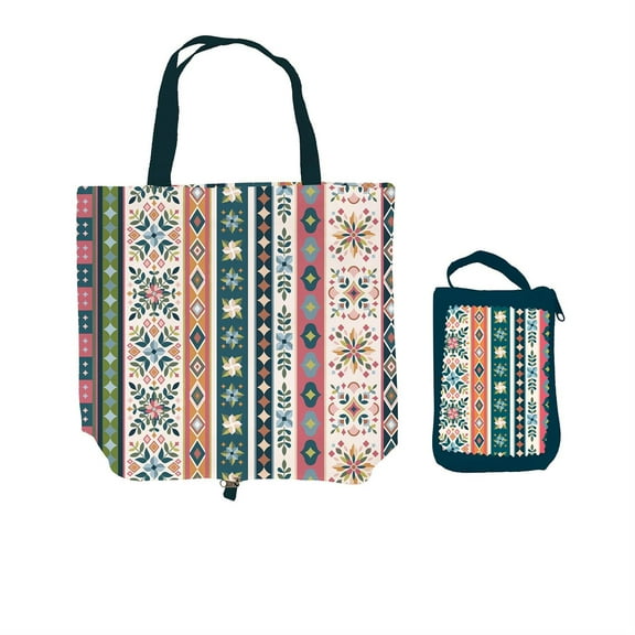 Diamond Tapestry Tote Foldable Compact Tote Bag, 15.5"L x 4.5"W x 16.5"H