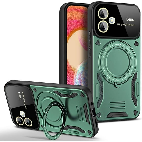 Case for Samsung Galaxy A04E with Magnetic Attraction 360° Ring Stand Cover for Samsung Galaxy A04E with Screen Camera Protector Hard PC TPU Case Green