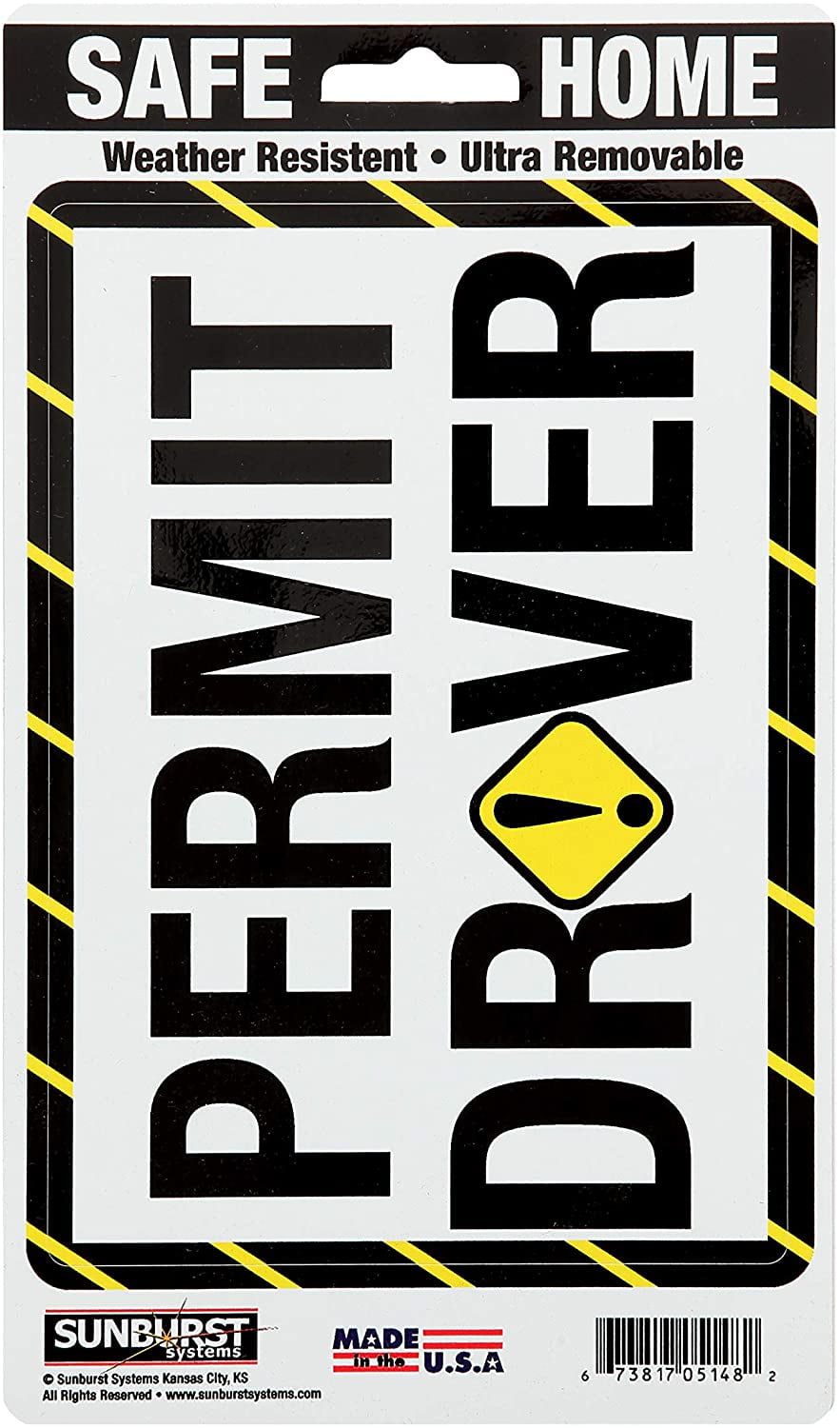 Sunburst Systems 5148 Permit Driver Decal, 8.5" x 5", Black & Yellow, Fit for All Vehicle Types