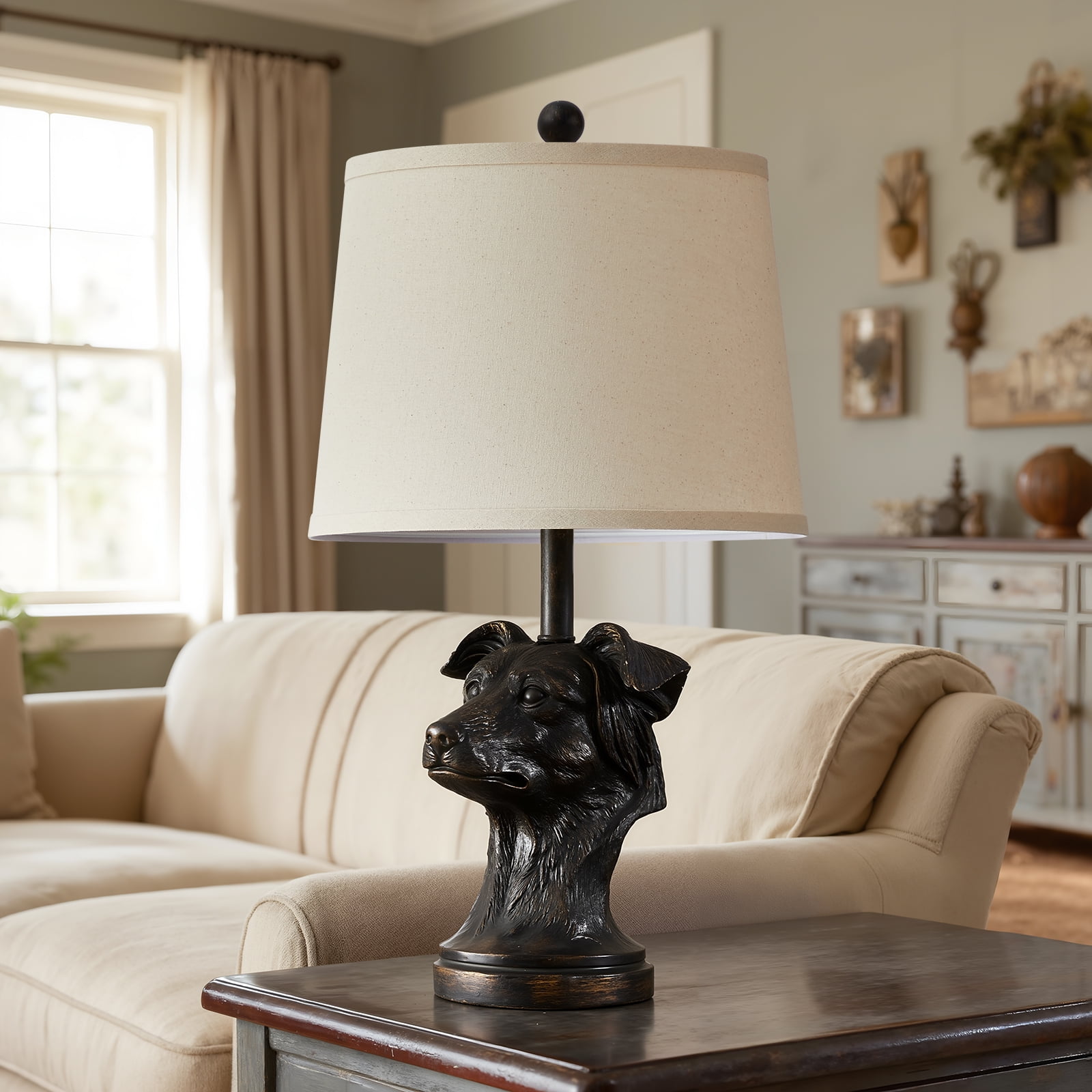 Modern Table Lamp with Linen Shade, 24inch Bedside Lamp with Rotary Switch & Included 9W LED Bulb for Nightstand, Living Room