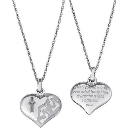 Sterling Silver Footprints Heart Necklace