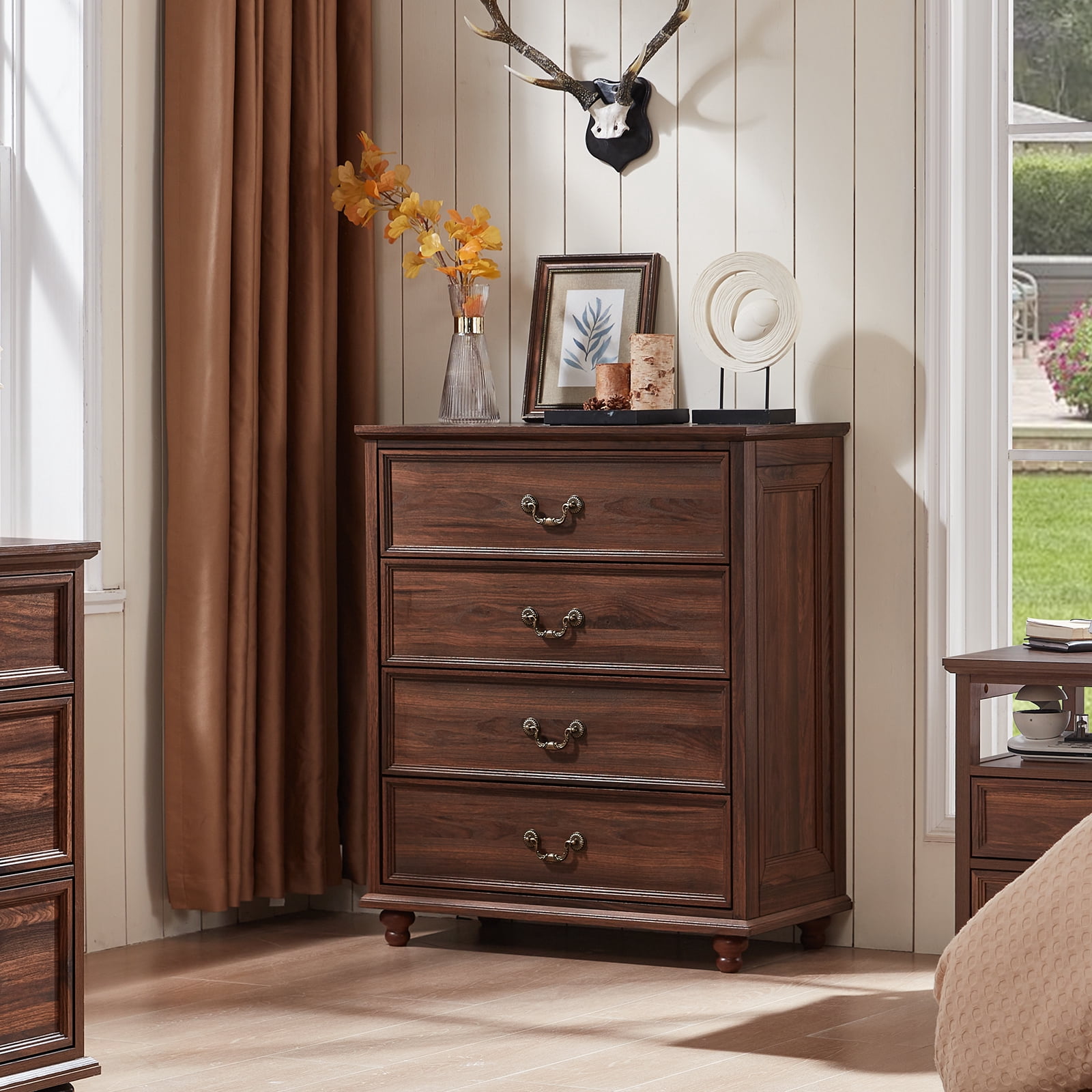 Joaxswe Brown Dresser for Bedroom, Adult Chests of Drawers, 4 Drawer Dresser for Closet, Living Room, Entryway