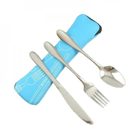 

3 Pcs/Set Stainless Steel Flatware Set Fork Spoon Cutter Utensils Portable Outdoor Picnic BBQ Outdoor Tableware