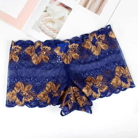 Womens Underwear Breathable Lace Triangle Transparent Lace Splicing Pattern Color Collision Underwear Cotton Hipster Panties