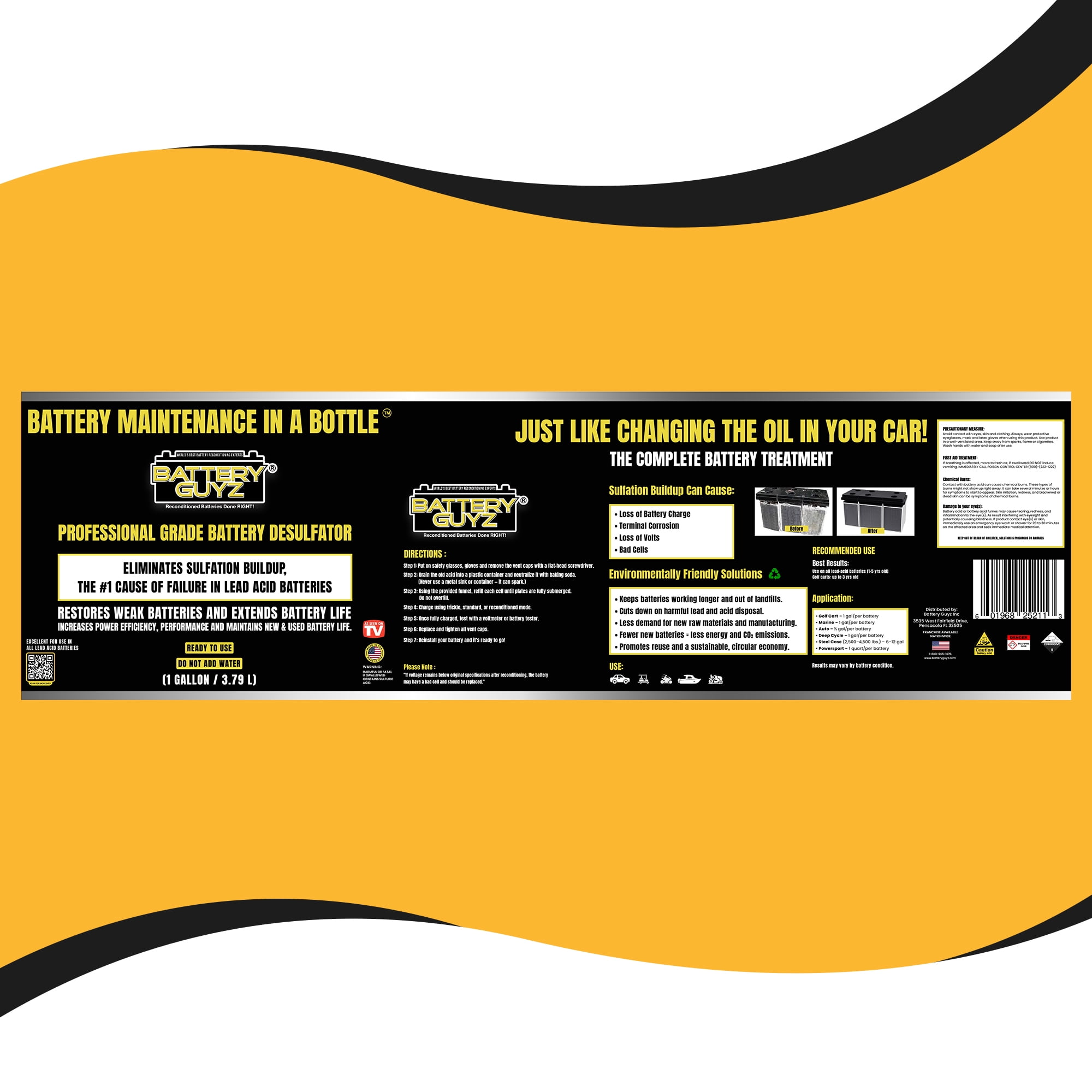 Desulfator to Extend and Renew Battery Life - Golf Cart Batteries - Battery Acid Refill - Batteries Restorer - 48v/12v/8v/6v Batteries and All Lead Acid Batteries - 1 Gallon US (3.78 L) As Seen On TV