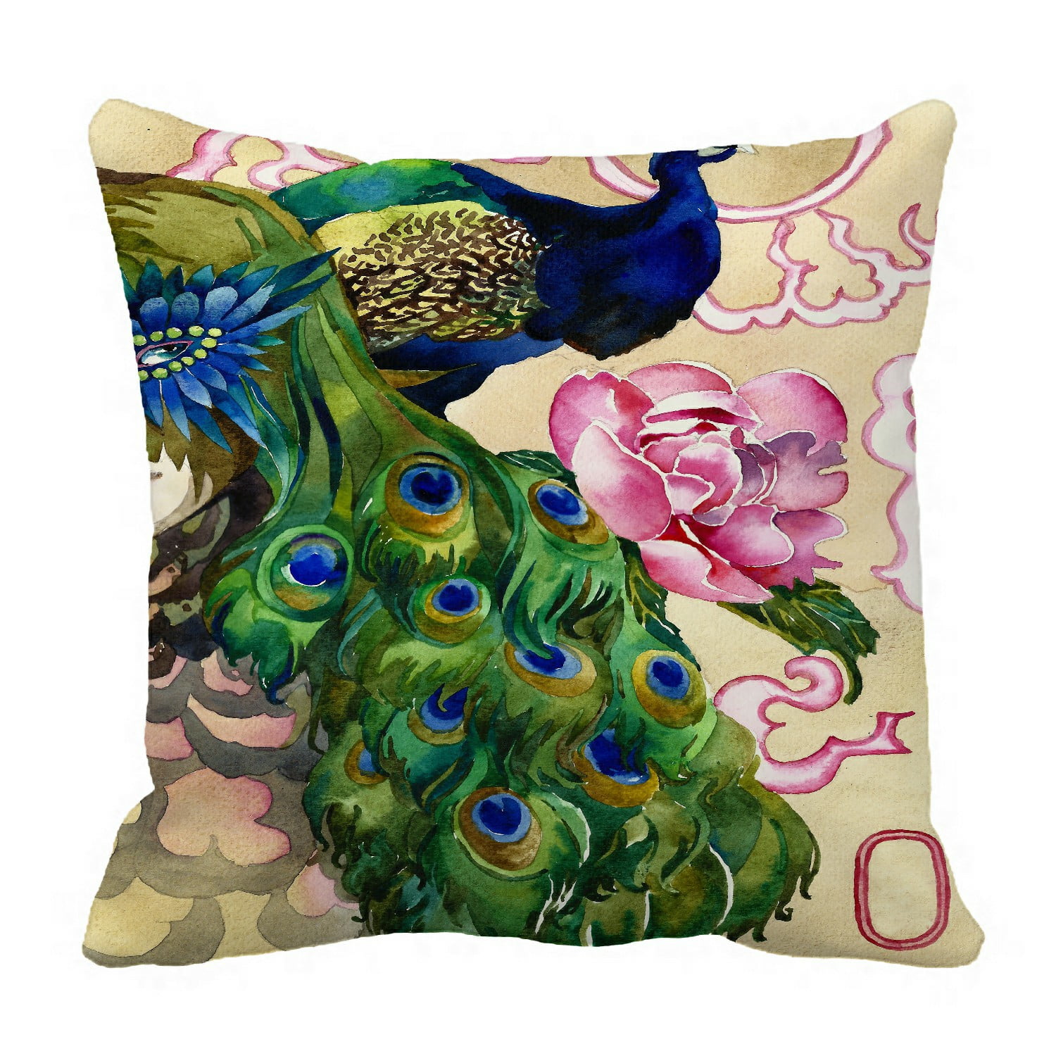 ECZJNT king of peacocks watercolor Pillow Case Pillow Cover Cushion Cover 16x16 Inch