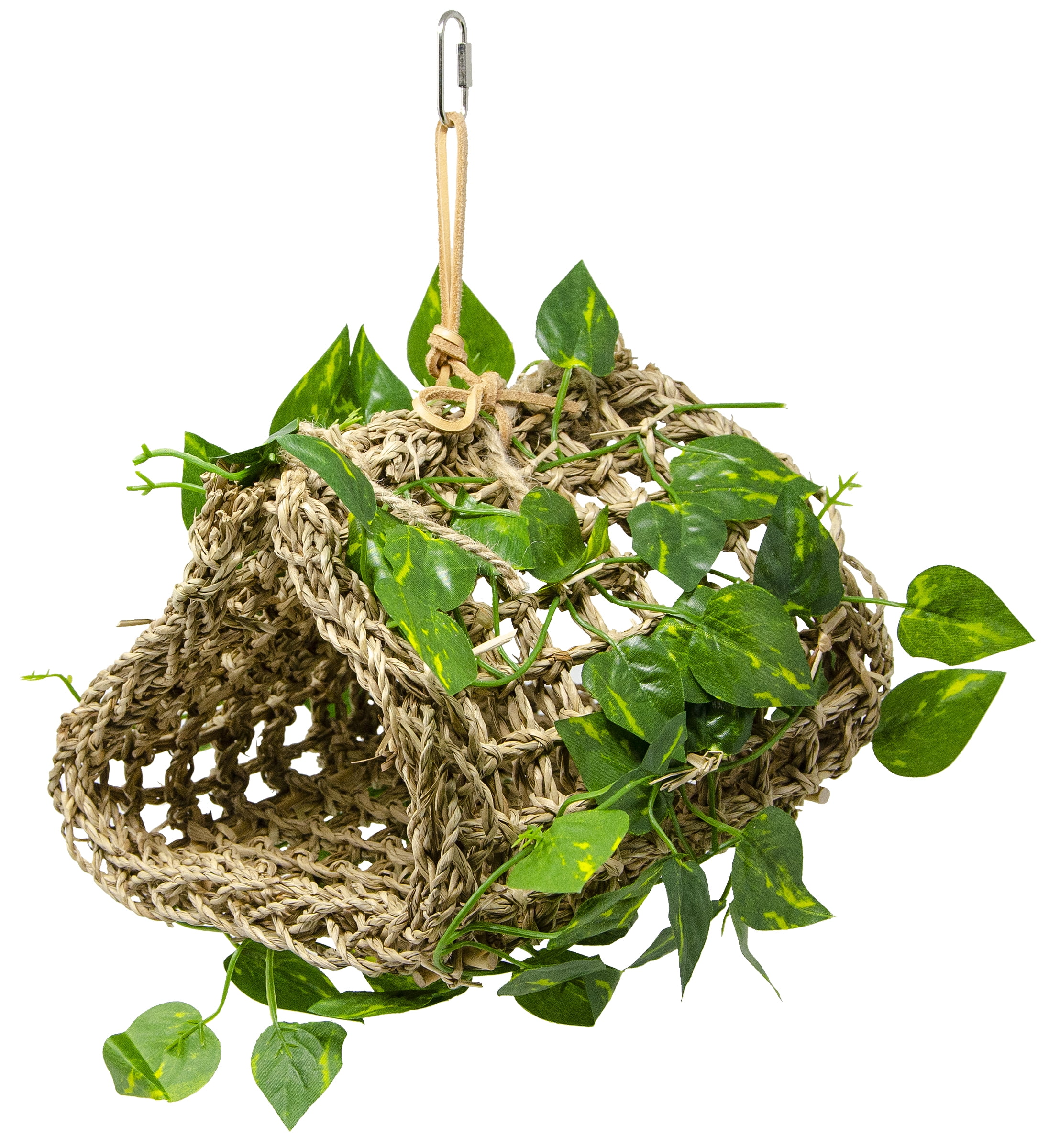 Penn-Plax Reptology Lizard Lounger Hanging Hideout with Vines, 100% Real Coconut and Natural Seagrass