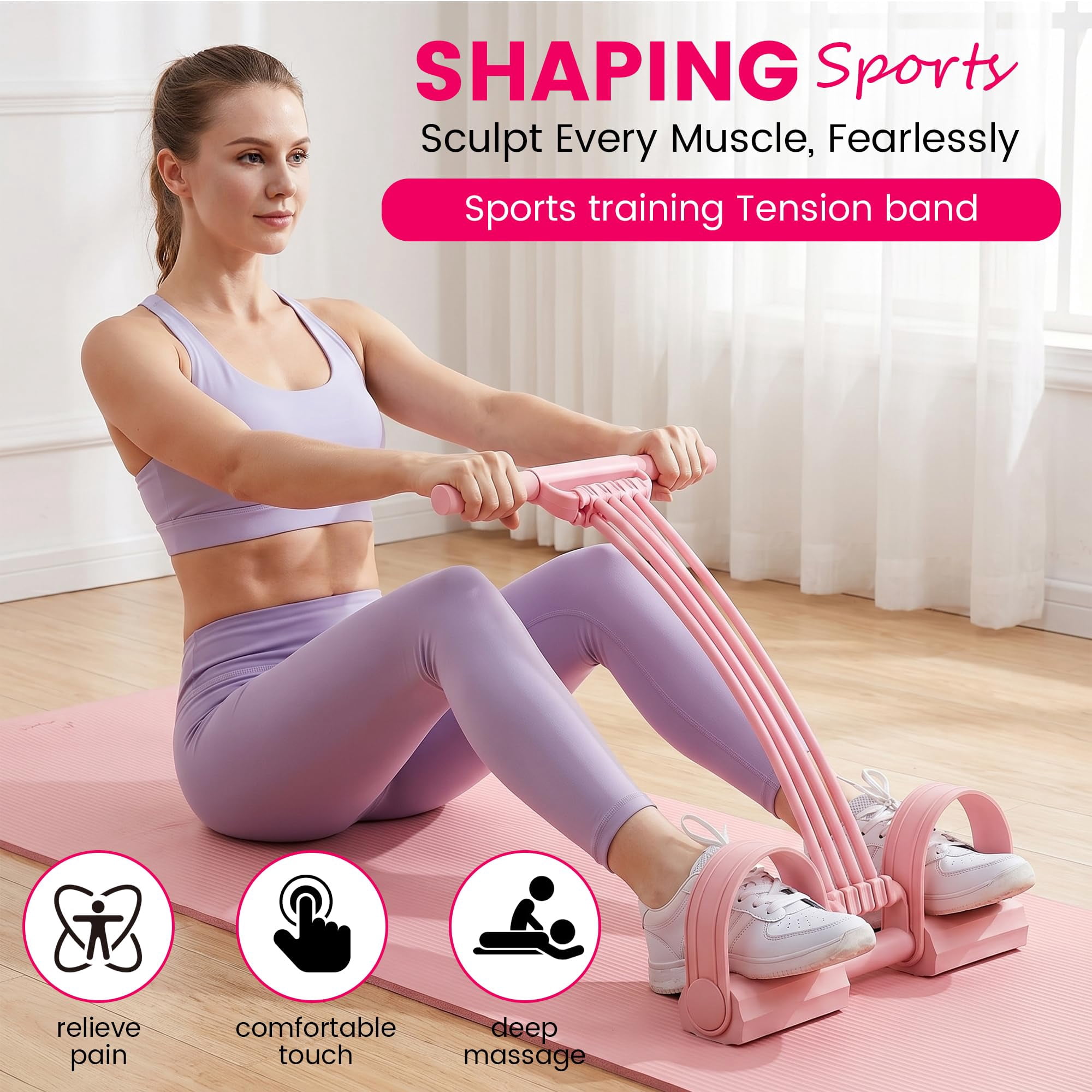 8 Tube Pedal Resistance Band with Handle, Upgraded Manual Tension Foot Trainer, Multifunction Rubber Fitness Band for Abdomen Waist Arm Leg Workout