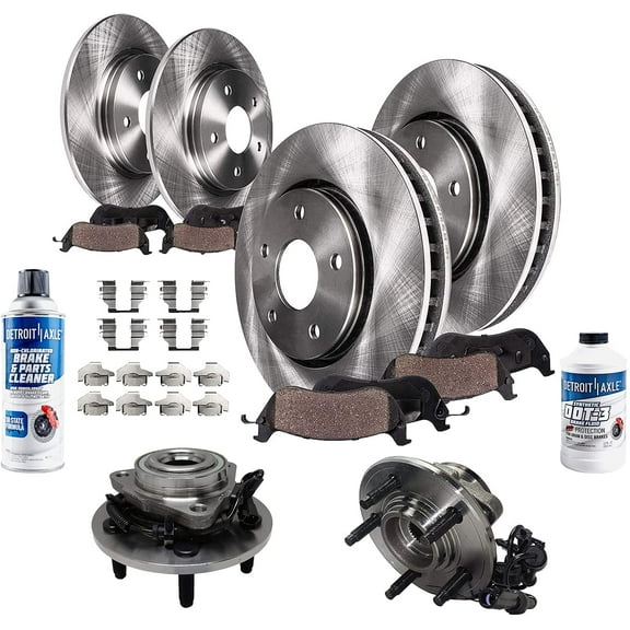 Detroit Axle - Brake Kit for 2002-2005 Ford Explorer Mercury Mountaineer Front Rear Brake Rotors and Ceramic Brakes Pads 2003 2004 Front Wheel Bearing Hubs Replacement