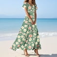 thumbnail image 2 of Nmnitkp Sundresses for Women Casual Short Sleeve High-Waist Maxi Dresses for Vacation Floral V Neck Swing Oversize Dresses for Women S-3XL, 2 of 4