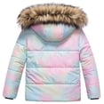 thumbnail image 2 of Chrisuno Big Girls Puffer Jacket Colorful Fleece Lined Short Coats For Kids Insulated Padded Hooded Outerwear Pink&Rainbow 14/16, 2 of 5