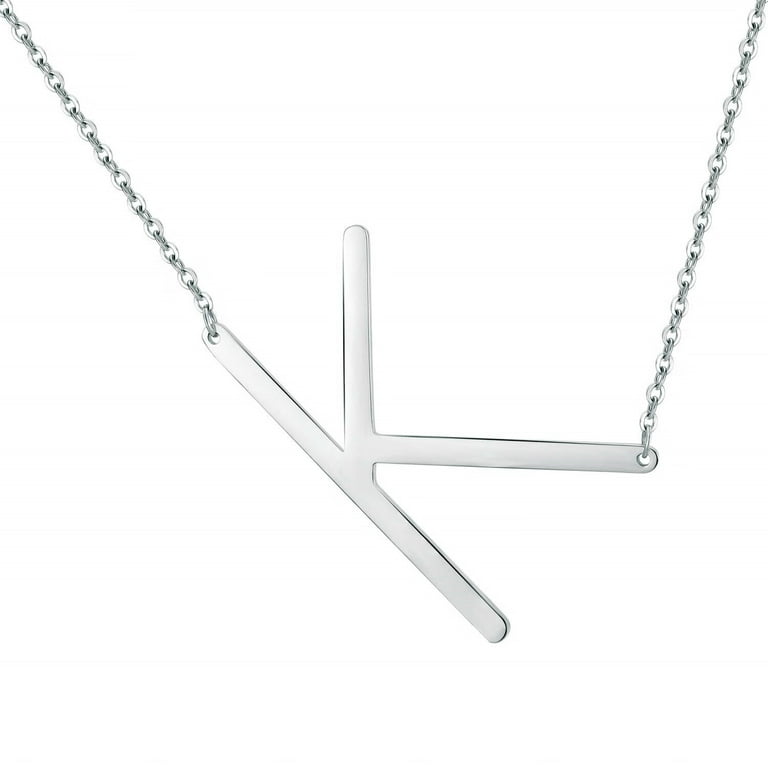 AUNOOL Sideways Initial Necklace for Women Silver Plated Large