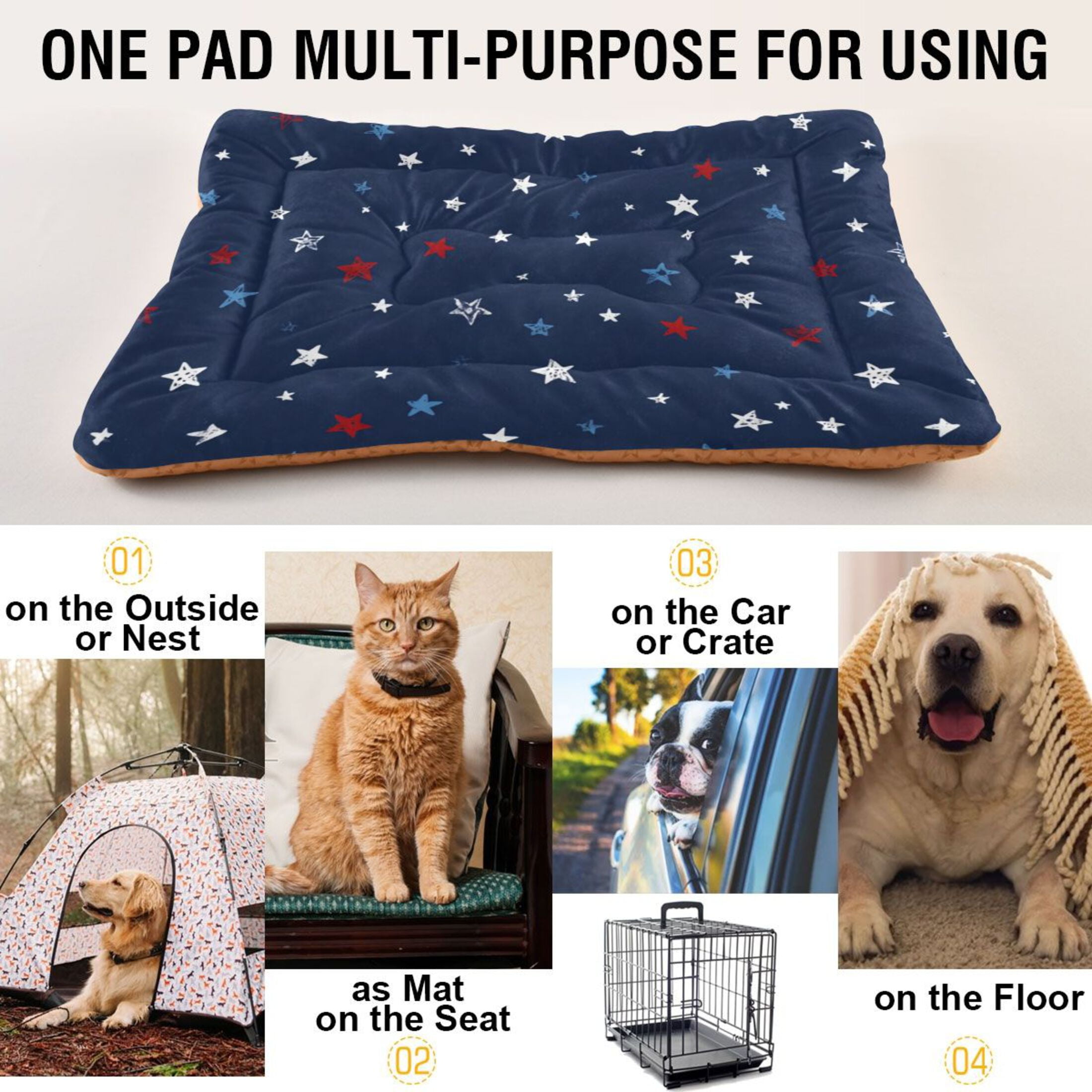 Cozy Mat Pet Bed Indoor Outdoor Warm Soft For Cat Dog Puppy(S/M) Navy Blue Background