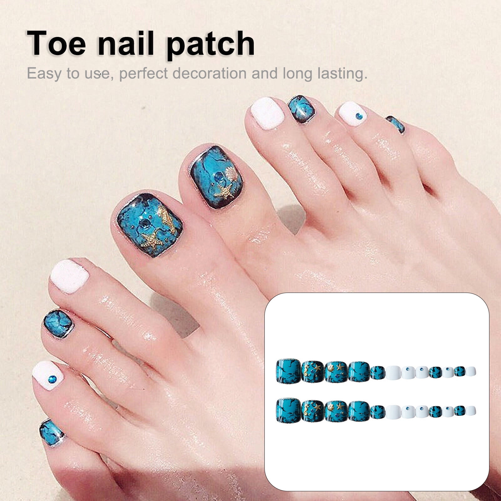 Decor Store 24Pcs Nail Patch Easy to Use Fadeless ABS Pedicure Fake Extension Tips for Women Decor Store 24Pcs Nail Patch Easy to Use Fadeless ABS Pedicure Fake Extension Tips for Women