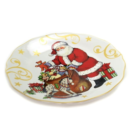 Tabletop VINTAGE SANTA DESSERT PLATE Christmas Mr Claus Bag Of Gifts