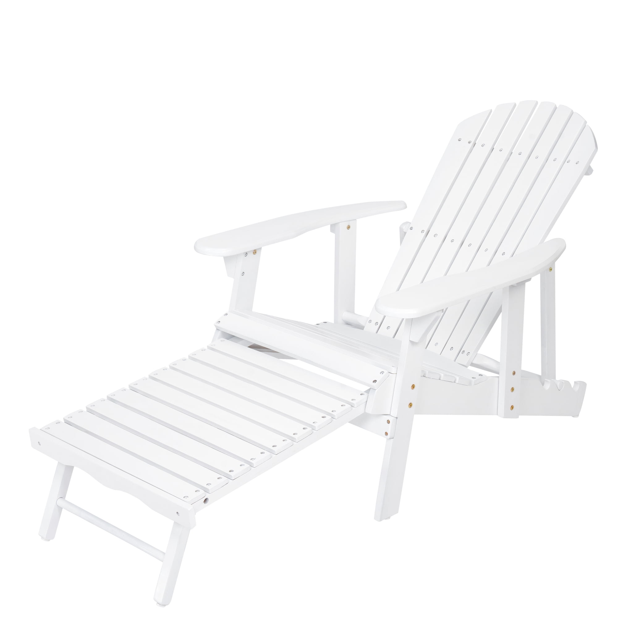 Jopath Folding Adirondack Chair with Extendable Leg Rest Outdoor Wooden Lounge Chairs with Slatted Back and Wide Armrests for Patio Garden White