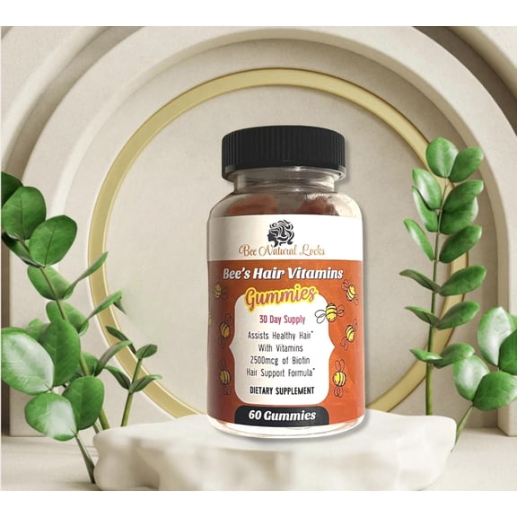 Bee Natural Locks - Bee Hair Vitamin Gummies for Healthy Hair, Skin & Nails Vitamins for Women, Men & Kids (60 Gummies)