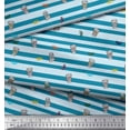 thumbnail image 3 of Soimoi Blue Poly Georgette Fabric Coffee Cup & Stripe Print Fabric by the Yard 42 Inch Wide, 3 of 3