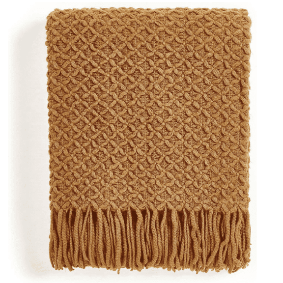 CREVENT Farmhouse Light Brown Knitted Throw Blanket for Home Decoration,60''x80''