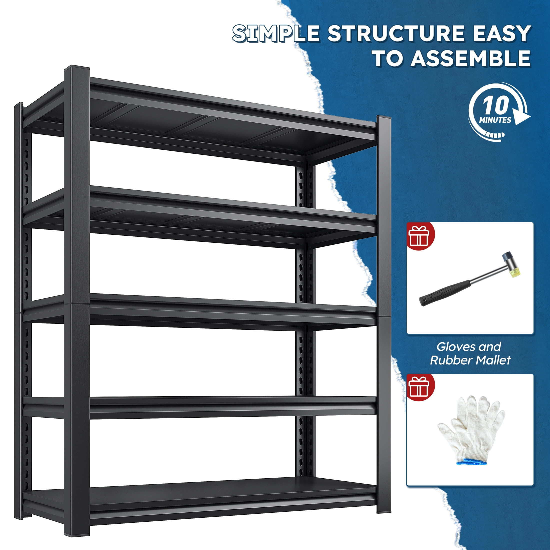 REIBII 72" H Garage Shelving Heavy Duty 3000 LBS 5 Tier Storage Shelves Adjustable Shelving Unit and Storage for Garage,Basement,36" W x 16" D x 72" H