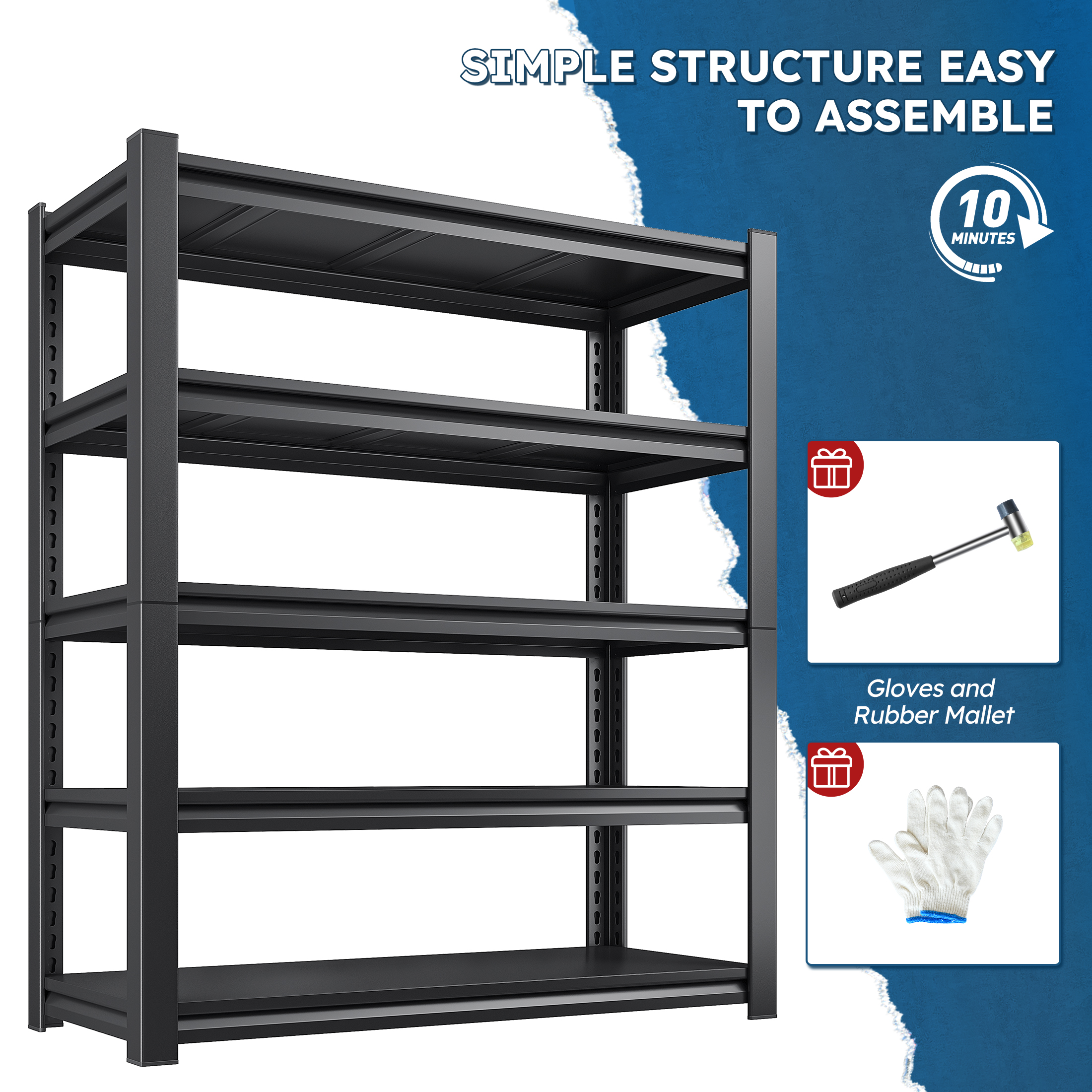 REIBII 5-Tier Garage Shelving Unit, 72"H x 36"W, Black photo 4