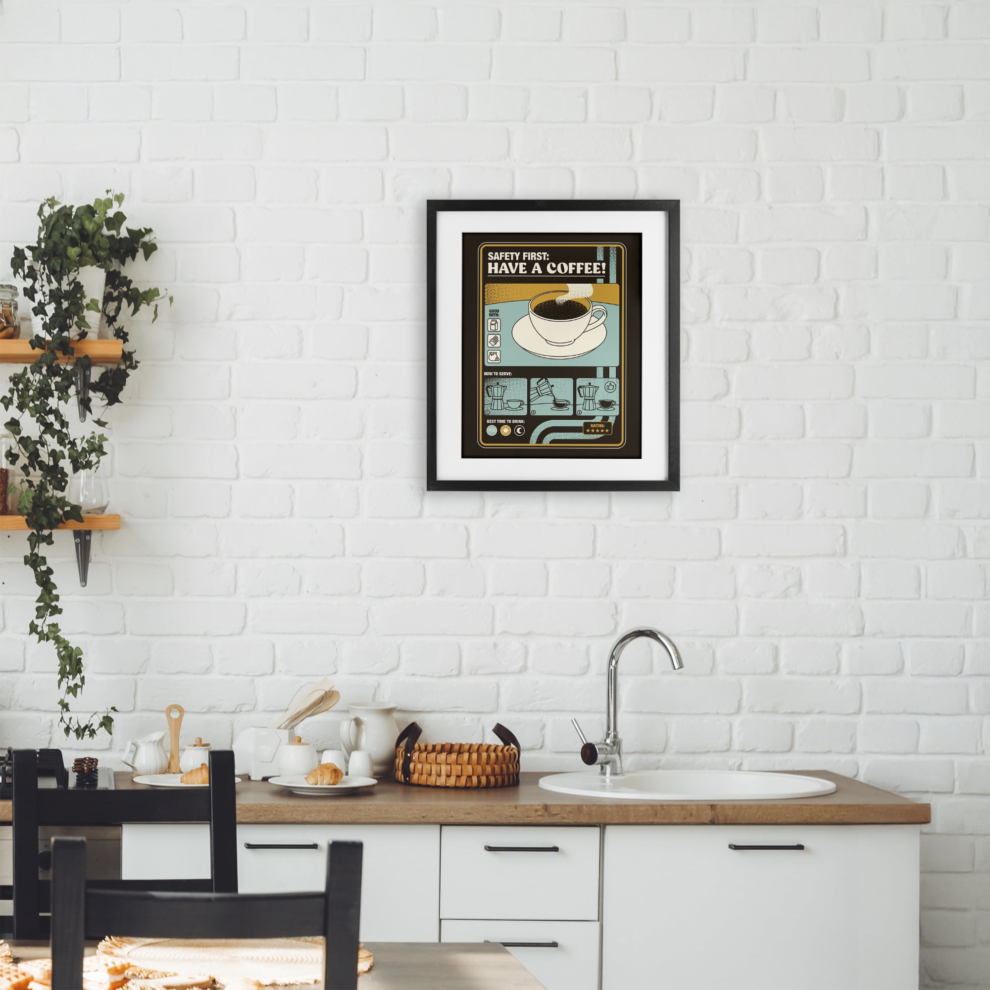 Stupell Industries Safety First Have A Coffee Black Framed Print Under Glass, design by Tobe Fonseca