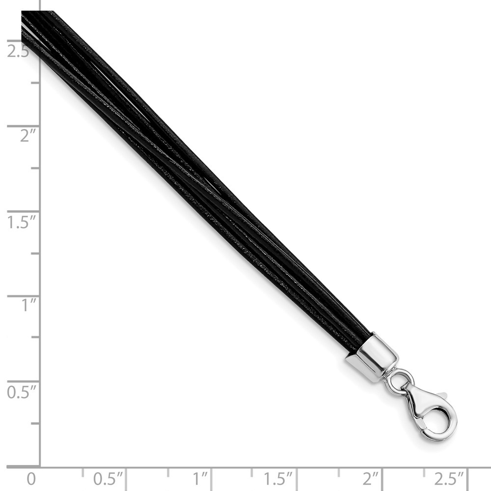 Diamond2Deal 925 Sterling Silver Rhodium-plated Black Multi-Cord Leather Necklace for Women 16"