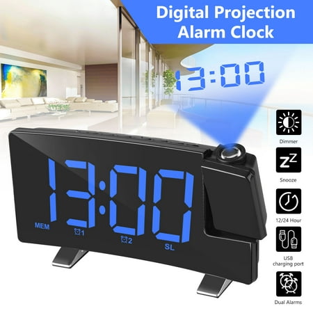 Projection Alarm Clock, 7" Large Digital LED Display Projection Clock with 4 Dimmer, USB Charger, 12/24 H, Battery Backup Dual Alarm Clock for Bedrooms Ceiling Wall Home Kitchen Desk, Kids Elders