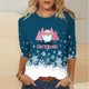 thumbnail image 4 of Camisetas de Navidad para Mujeres, 3/4 Manga Cuello Redondo Blusa con Estampado de Vacaciones, Top de Moda Casual, 4 of 5