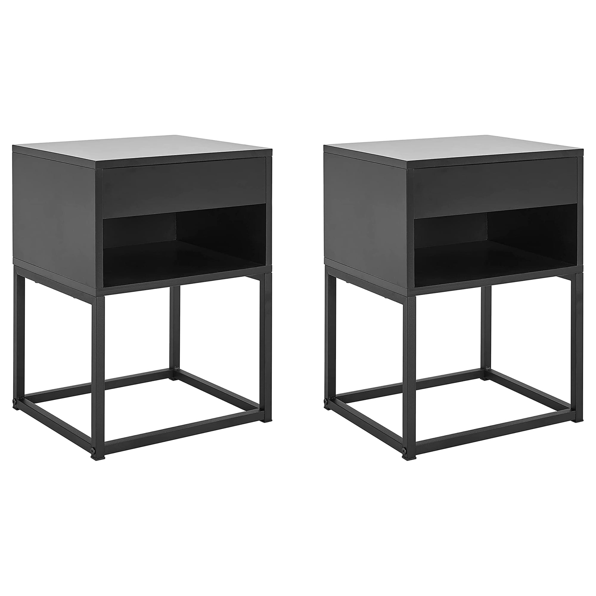 BIKAHOM 21.8" Simple End Table Nightstand w/ Drawer/Shelf, Black (2