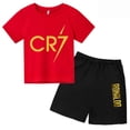 thumbnail image 3 of Conjunto de camiseta y pantalones cortos con estampado de estrellas CR7 de algodón para niños y niñas de 3 a 13 años en edad preescolar, ropa informal para niños Sunshine, 3 of 5