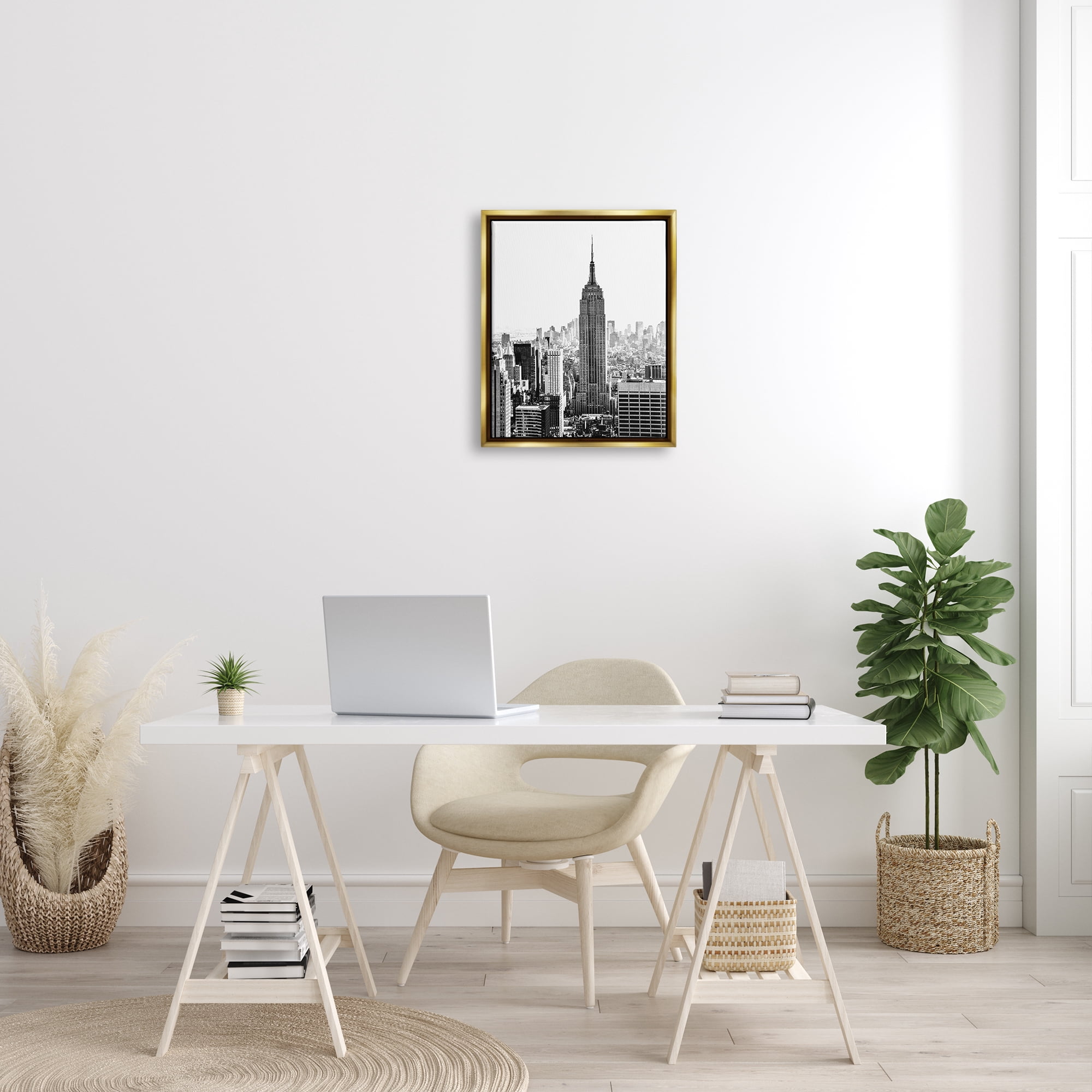 Stupell Industries New York Urban City Skyscrapers Downtown Skyline Photograph Metallic Gold Floating Framed Canvas Print Wall Art, Design by Bill Carson Photography