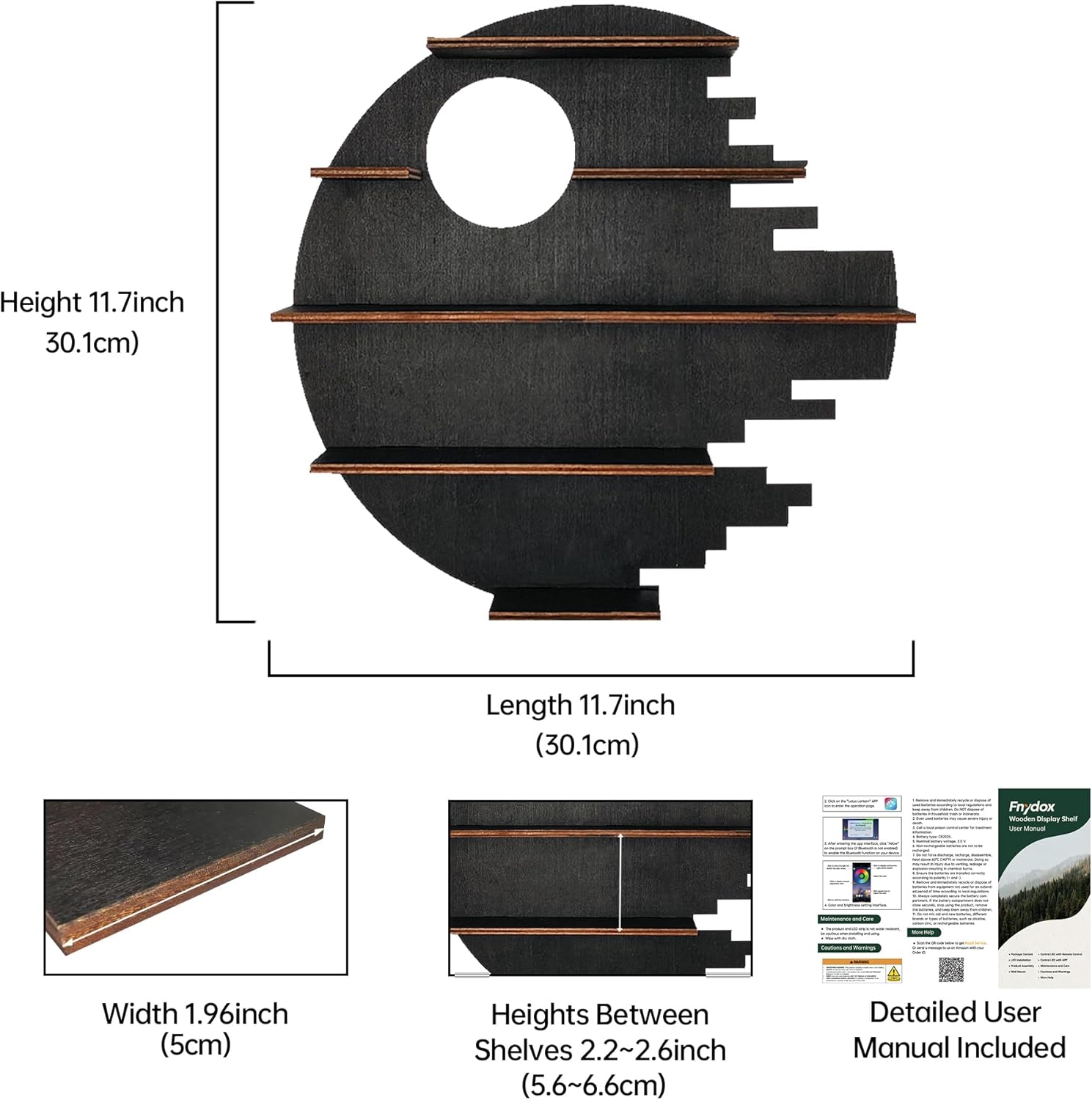 Wooden Moon Shelf with LED Lights, Crystal Shelf Display for Wall Rock Gem Stone Shelf Witchy Trinkets Holder Boho Wall Decor Floating Shelves for Nail Polish & Essential Oil