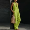 thumbnail image 4 of JULMCOMO Jumpsuits for Women Deep V Neck Halter Loose Fit Summer Outfits Sleeveless Wide Leg One Piece Casual Rompers with Pockets Green 2XL, 4 of 5