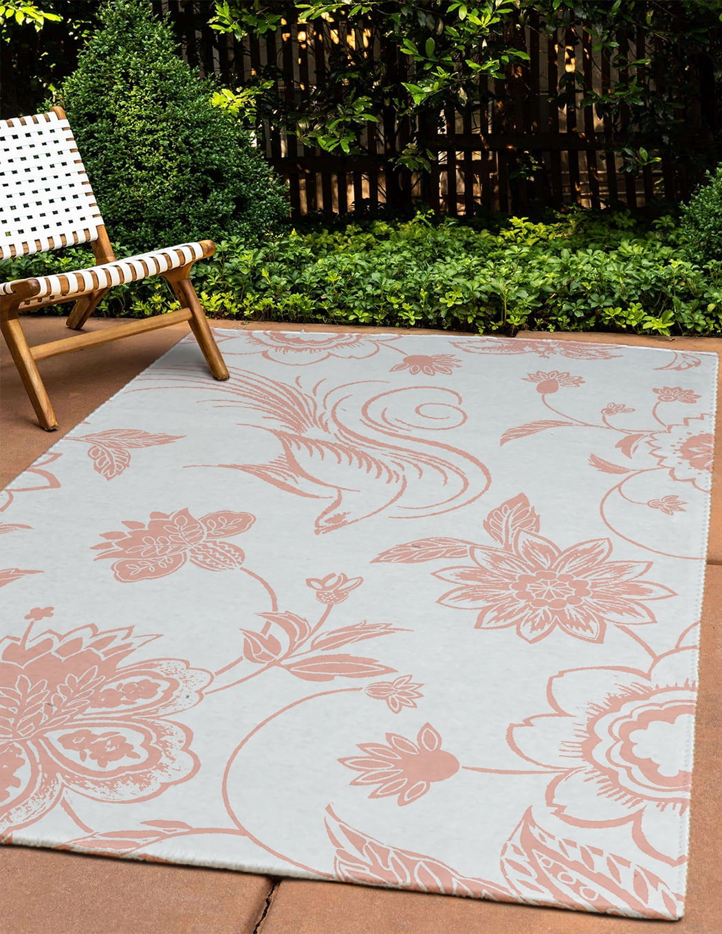 4' x 6' Simply Daisy Traditional Bird Floral French Country Chenille Area Rug, Blush