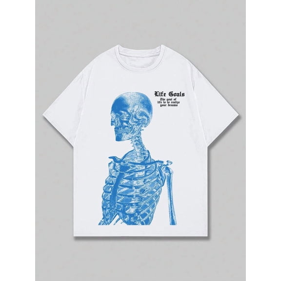 Men's Skull & Letter Print Short Sleeve T-Shirt, School