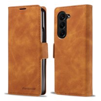ELEHOLD for Samsung Galaxy Z Fold 5 Flip Folio Leather Wallet Case with Card Slots Kickstand Function Magnetic Clasp Shockproof Protective Cover for Samsung Galaxy Z Fold 5 2023,Brown