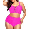 thumbnail image 5 of Daci Women Plus Size Two Piece Bikini Swimsuit High Waisted Tummy Control Bottom Bandeau Lace Up Bathing Suit, 5 of 5