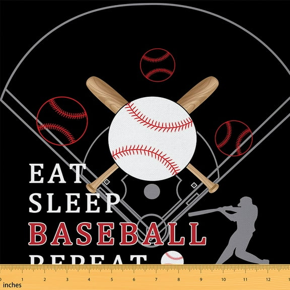 Homewish Boys Baseball Game Fabric by the Yard 1 Yard,Sport Ball Gaming Home Decor Fabric by the Yard,Red Black White Sewing Fabric For Teens Boy,Microfiber Bedroom Decor