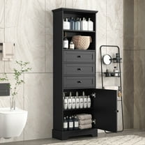 EUROCO Tall Storage Cabinet with 3 Drawers and Door,Slim Linen Tower Bathroom Organizer Adjustable Shelves,Black