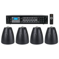 Rockville 6-Zone Amplifier Amp 4) Black Pendant Speakers For Restaurant/Bar/Cafe