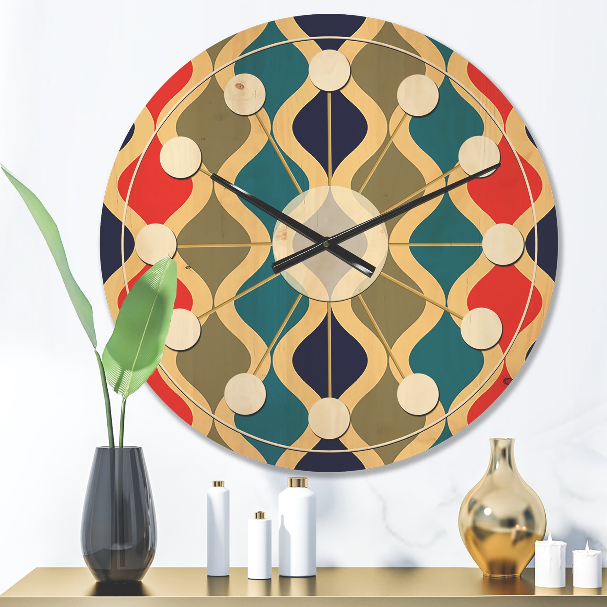 Designart 'Ornamental Retro Design VI' Mid-Century Modern Wood Wall Clock