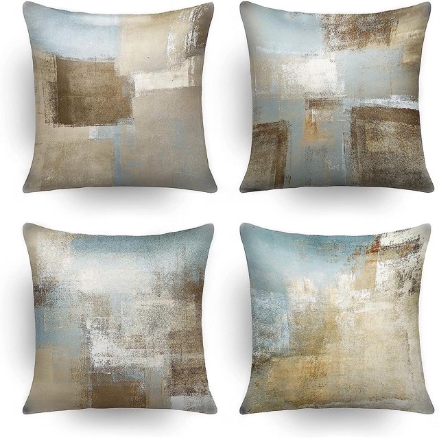Fundas de almohada Cojines abstractos Cojines decorativos para sala de estar Ilustraciones grises y azules Arte abstracto Decoración de dormitorio gris suave y verde azulado