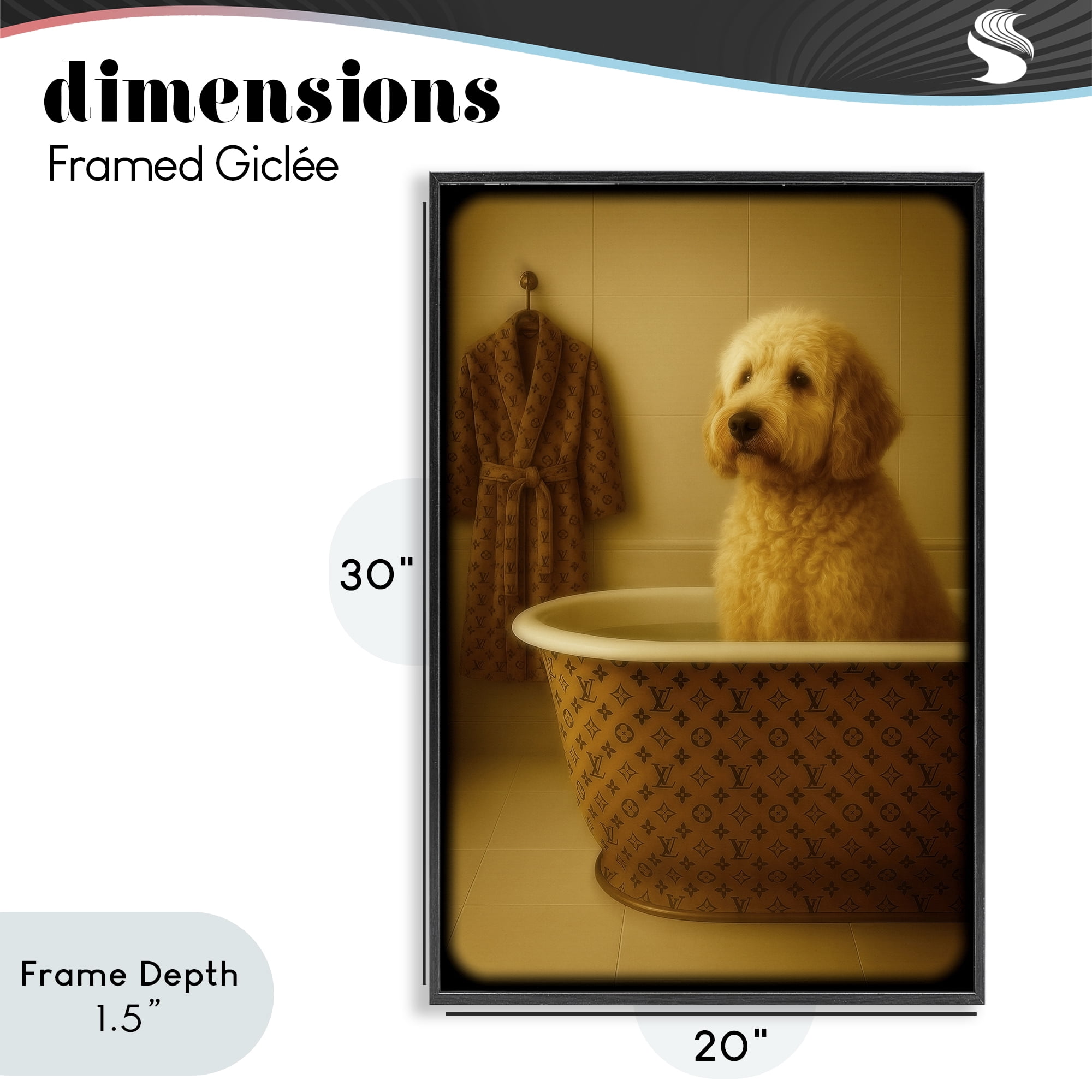Stupell Industries Couture Dog in Luxury Tub Black Framed Giclee Art, design by Grotto Studios