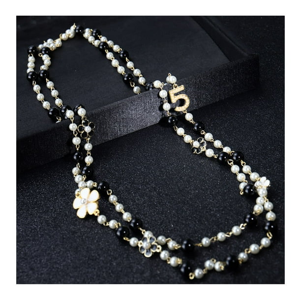 Mujeres colgantes en capas imitación perla collares decoración moda cadena joyería accesorios para boda año nuevo fiesta negro seitruly AP004569-01