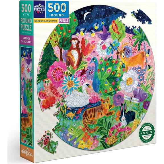 eeBoo Piece and Love Garden Sanctuary 500 Piece Round Adult Jigsaw Puzzle/Ages 14  (PZFGSA) 19" x 19"
