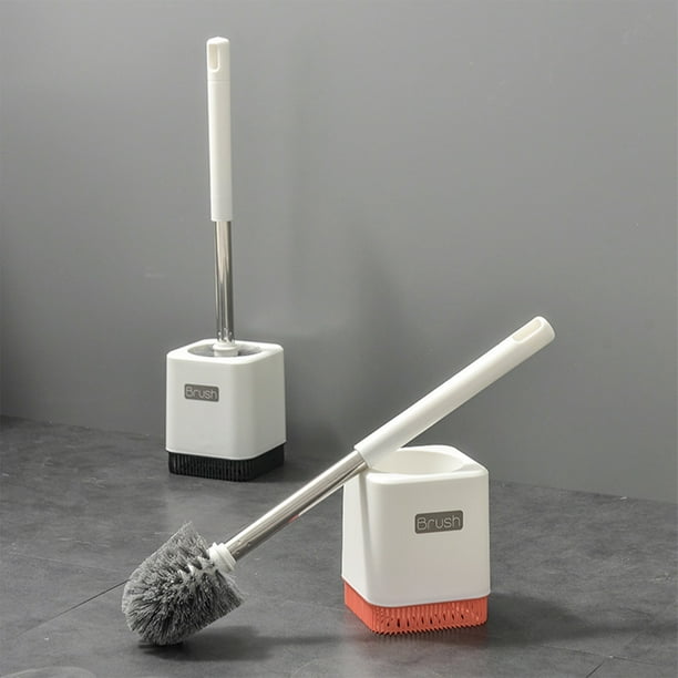Fiudx Escobillero con Mango Largo Ergonómico, Diseño Compacto, Depósito de Agua Extraíble, Cerdas Suaves de Alta Densidad, Organizador de Baño, Multiusos, Color Verde y Naranja, 48 X 10,5 X 8 Cm.