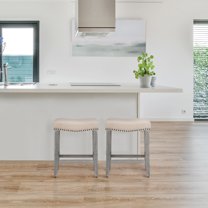24" Upholstered Saddle Seat Counter Stool (Set of 2) in Beige